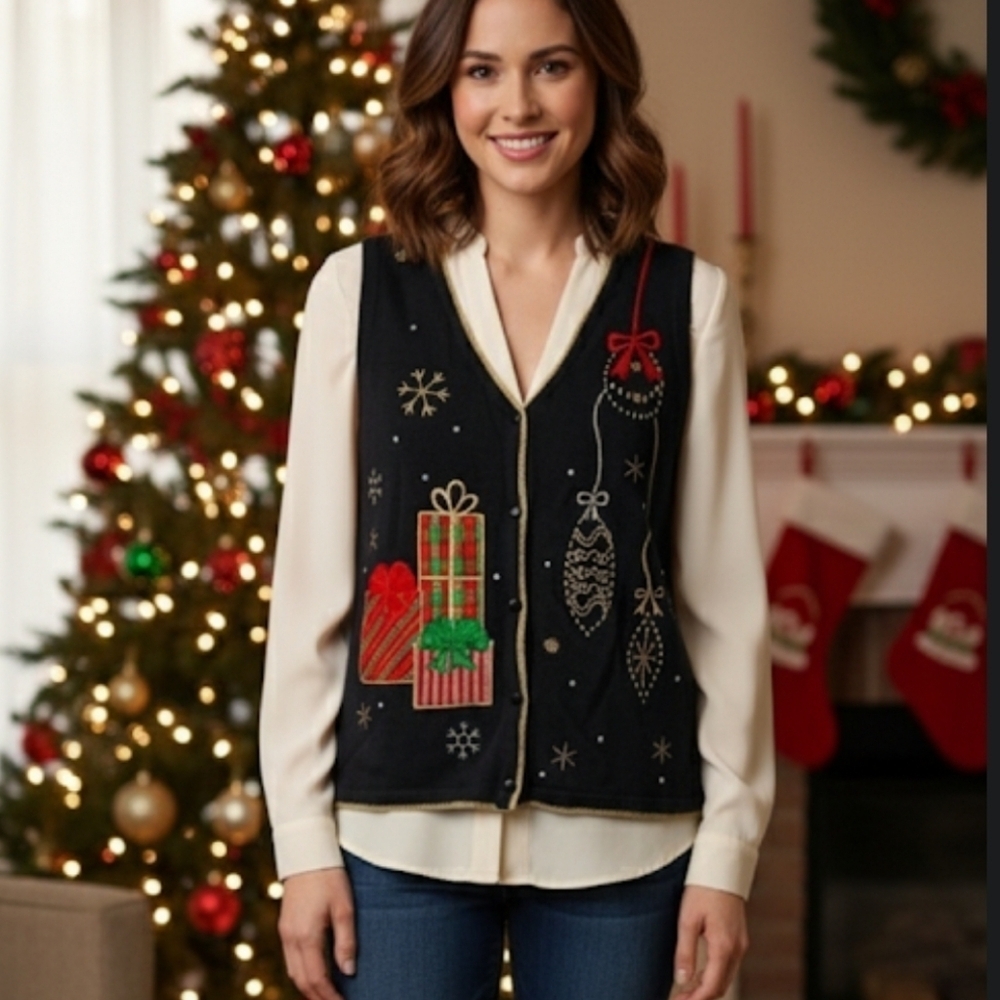 Christmas Vest Embellished and Embroidered Size Small